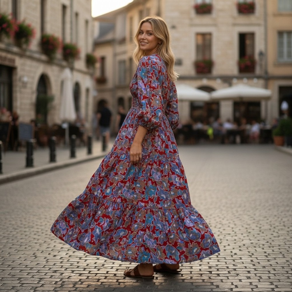 NWT Caroline Constas Dress XS Frenchie Floral Fall Cottagecore Maxi Boho Chic
